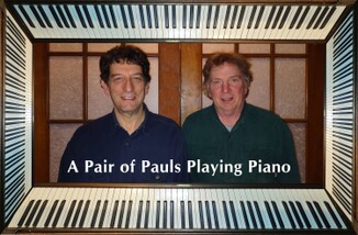 Paul Webb and Paul Gittelsohn surronded by piano keys